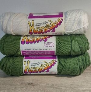 Vintage Honeybun Yarn Skeins Avocado Green And White New Old Stock